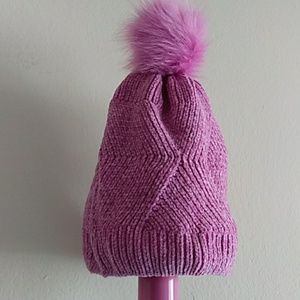 Pink Beanie with Puff Ball + Faux Leather Belt